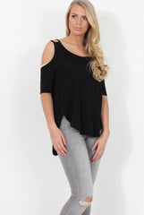 Black Cold Shoulder Top - Jade-Tops