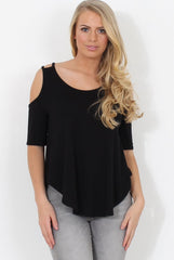 Black Cold Shoulder Top - Jade-Tops