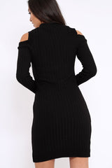 Black Cold Shoulder and V Neck Cut Out Dress - Riona-Dresses