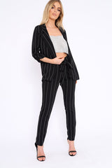 Black Collar Cuffed Sleeves Striped Blazer - Elyza-Jackets