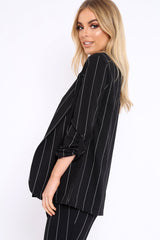 Black Collar Cuffed Sleeves Striped Blazer - Elyza-Jackets