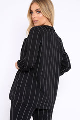 Black Collar Cuffed Sleeves Striped Blazer - Elyza-Jackets