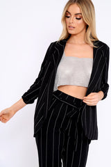 Black Collar Cuffed Sleeves Striped Blazer - Elyza-Jackets