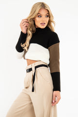 Black Colour Block Chunky Knit Jumper - Maebel-Jumper