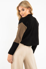 Black Colour Block Chunky Knit Jumper - Maebel-Jumper