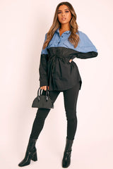Black Colour Block Denim Shirt - Jaiya-Shirts