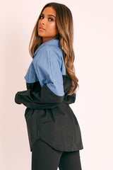 Black Colour Block Denim Shirt - Jaiya-Shirts