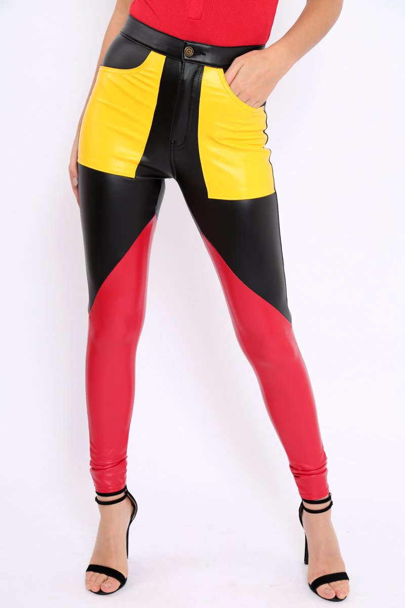 Black Contrast Faux Leather Trousers - Pax-Trousers