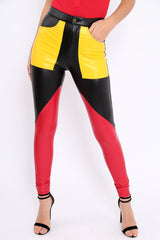 Black Contrast Faux Leather Trousers - Pax-Trousers