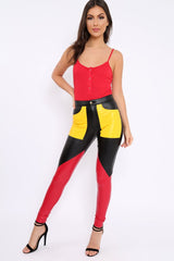 Black Contrast Faux Leather Trousers - Pax-Trousers