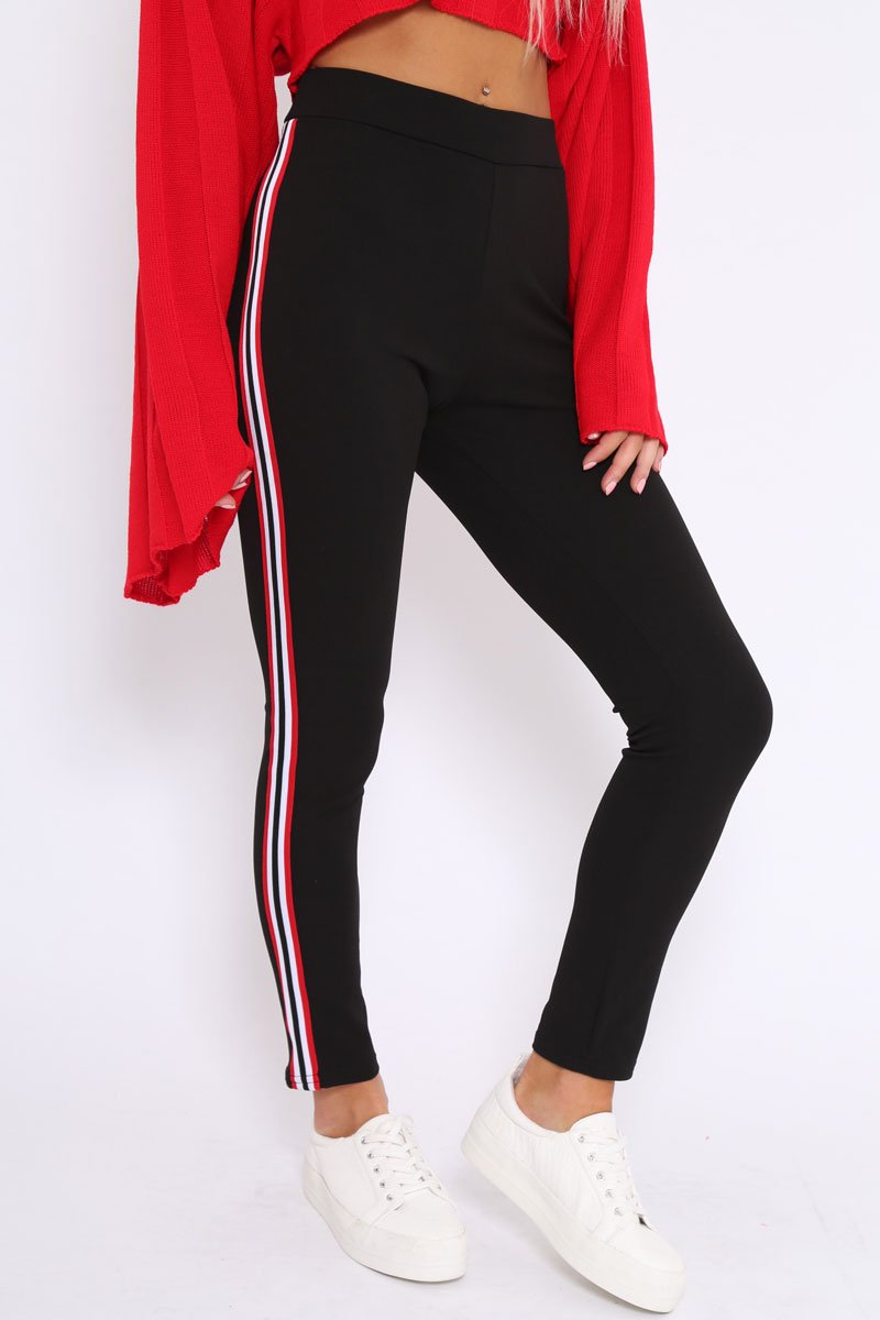 Black Contrast Side Stripe Trousers - Arva-Trousers