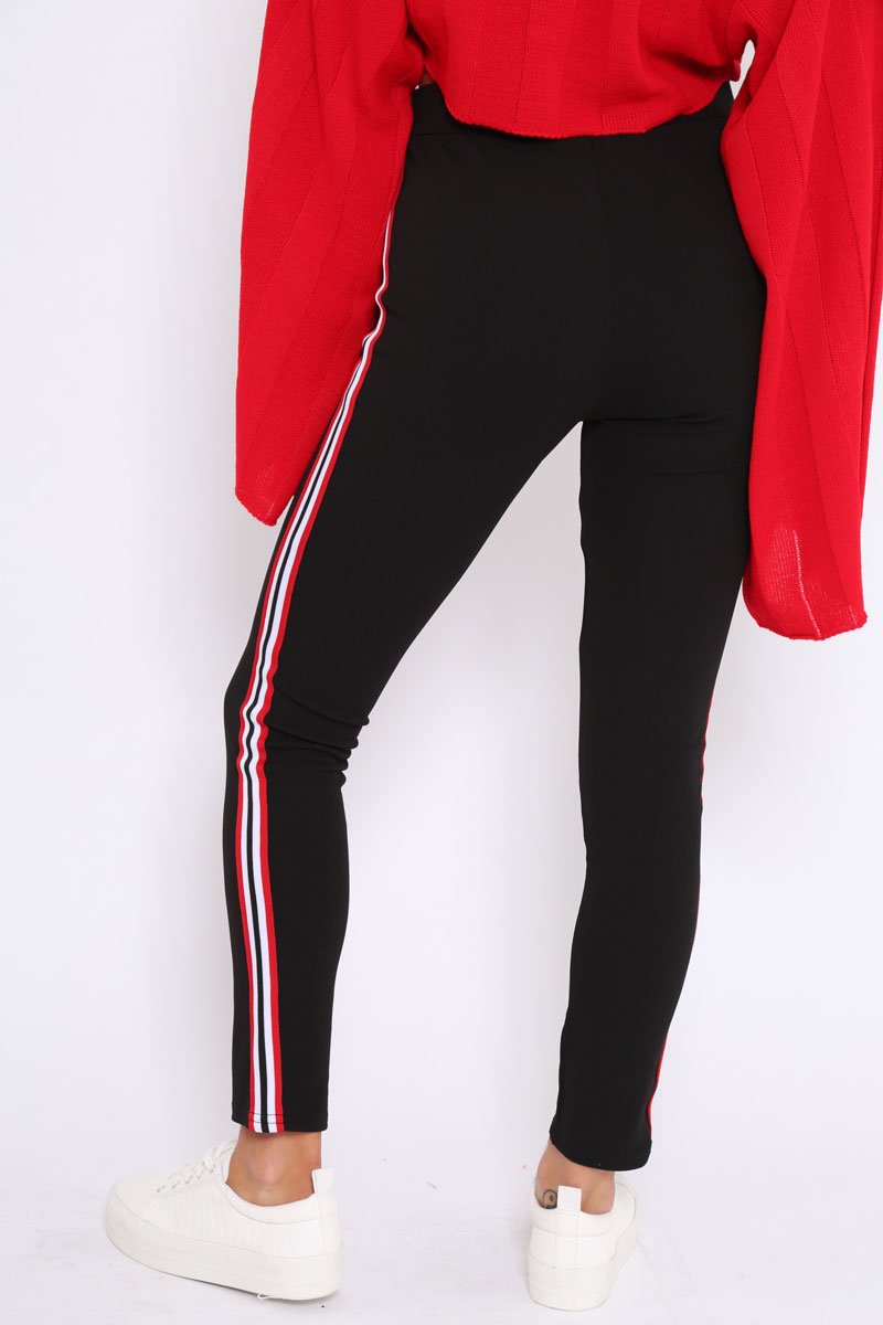 Black Contrast Side Stripe Trousers - Arva-Trousers
