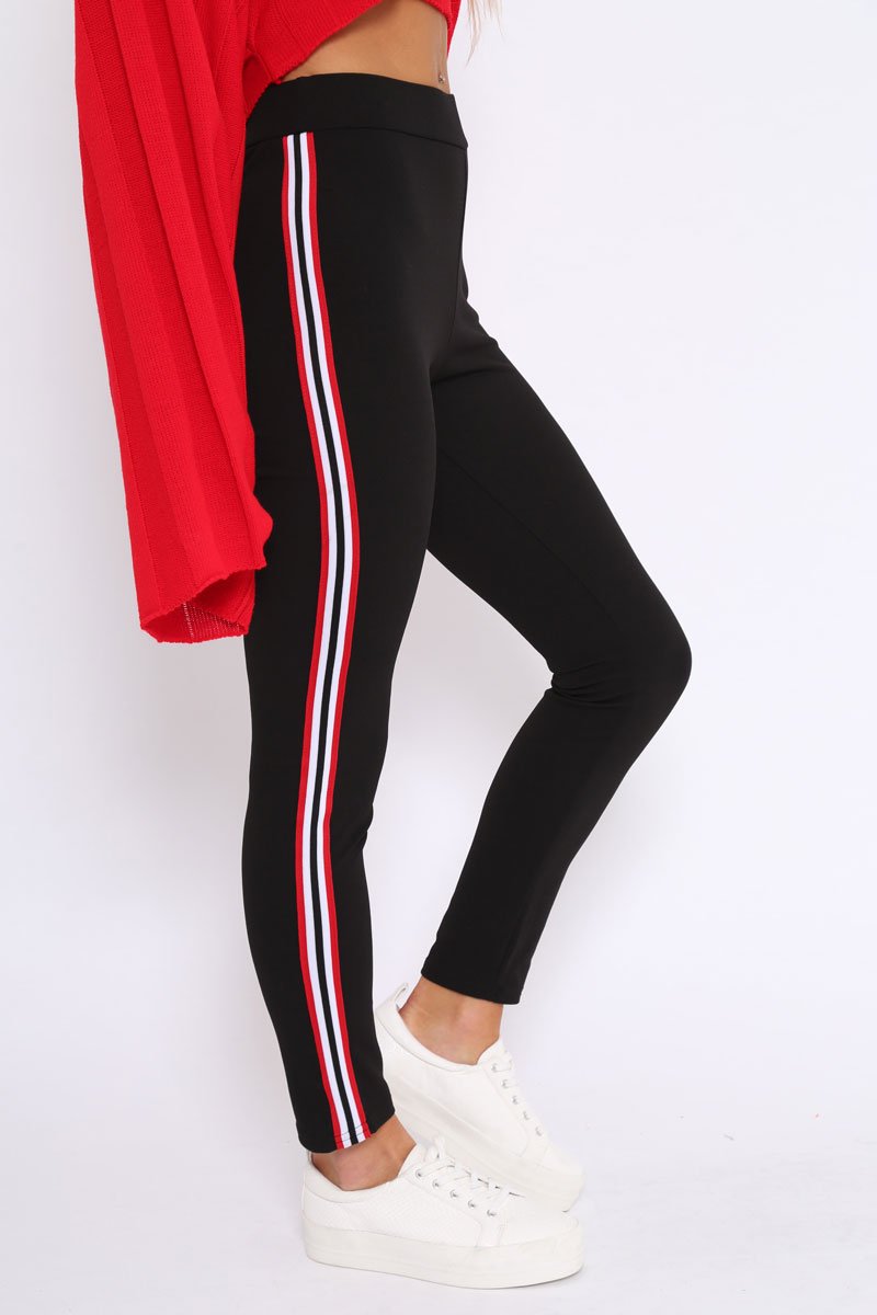 Black Contrast Side Stripe Trousers - Arva-Trousers