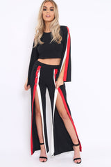 Black Contrast Split Popper Front Co-ord Set - Krista-Co-ords