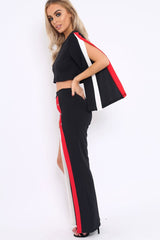 Black Contrast Split Popper Front Co-ord Set - Krista-Co-ords