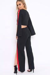 Black Contrast Split Popper Front Co-ord Set - Krista-Co-ords
