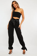 Black Contrast Stitch Ankle Tie Trousers - Neyla-Trousers