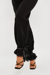 Black Contrast Stitch Ankle Tie Trousers - Neyla-Trousers
