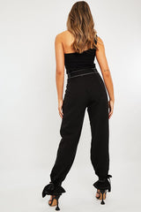 Black Contrast Stitch Ankle Tie Trousers - Neyla-Trousers