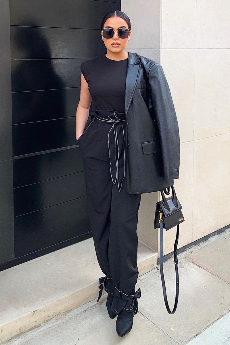 Black Contrast Stitch Ankle Tie Trousers - Neyla-Trousers