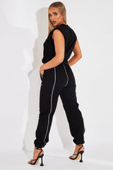 Black Contrast Stitch Cargo Trousers - Britanny-Trousers