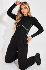 Black Contrast Stitch Corset Detail Bodysuit - Adisa-Bodysuits
