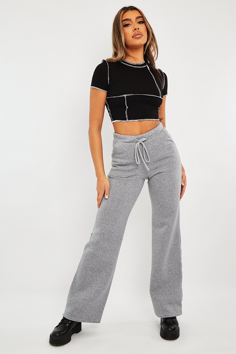 Black Contrast Stitch Cropped Top - Elna-Crop Tops