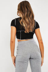 Black Contrast Stitch Cropped Top - Elna-Crop Tops