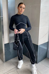 Black Contrast Stitch Joggers - Roaa