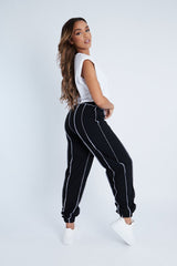 Black Contrast Stitch Joggers - Roaa-Joggers