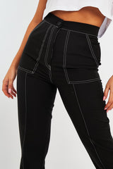 Black Contrast Stitch Straight Leg Trouser - Ezri-Trousers