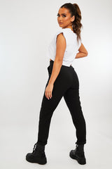 Black Contrast Stitch Straight Leg Trouser - Ezri-Trousers