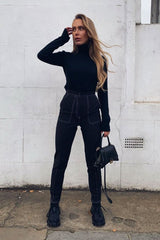 Black Contrast Stitch Straight Leg Trouser - Ezri-Trousers