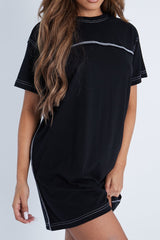 Black Contrast Stitch T-Shirt Dress - Mari-Dresses