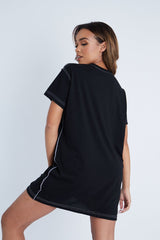 Black Contrast Stitch T-Shirt Dress - Mari-Dresses