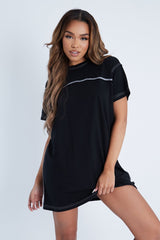 Black Contrast Stitch T-Shirt Dress - Mari-Dresses