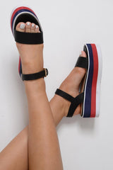 Black Contrast Stripe Sole Platform Sandals - Nataliyah-Sandals