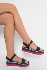 Black Contrast Stripe Sole Platform Sandals - Nataliyah-Sandals