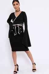 Black Contrast Trim Tie Front Crop Top - Jaxy-Crop Tops