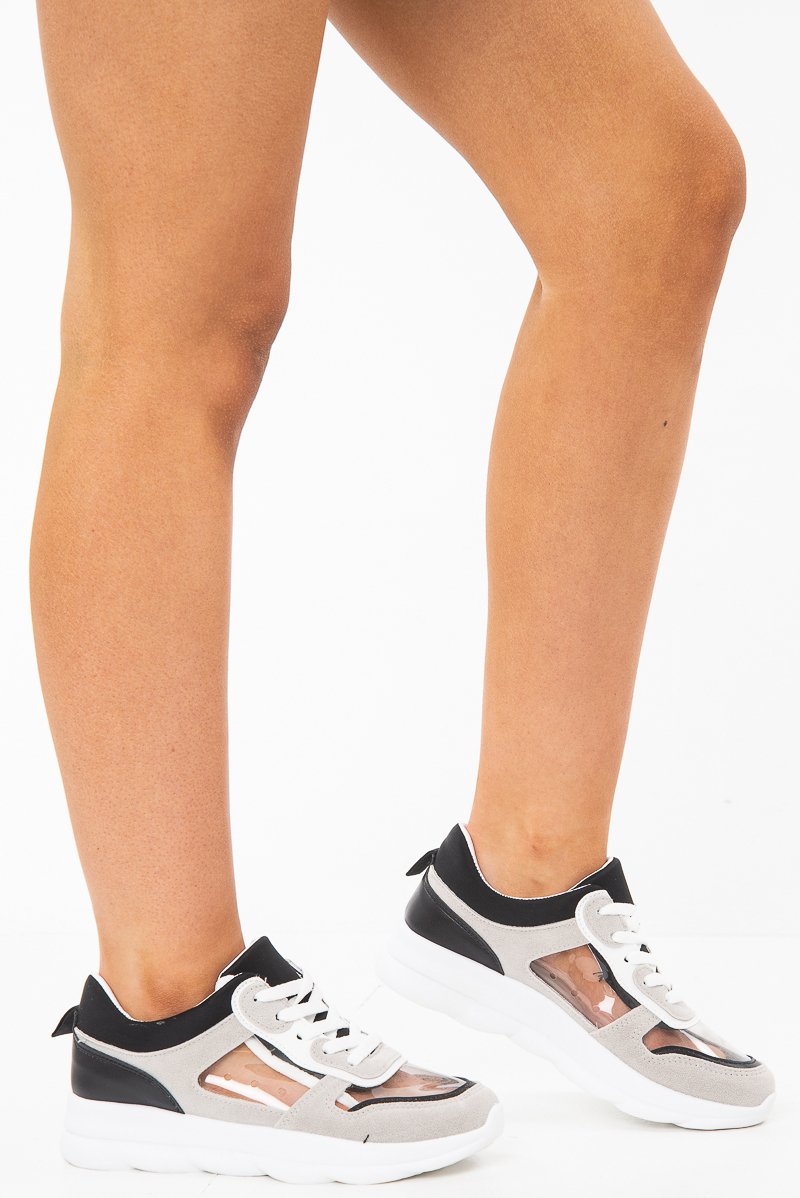 Black Contrast and Clear Lace Up Trainers - Molly-Trainers