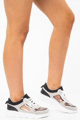 Black Contrast and Clear Lace Up Trainers - Molly-Trainers
