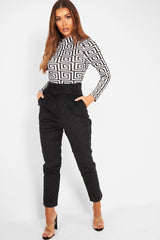 Black Corduroy Belted Tapered Trousers - Janelle-Trousers