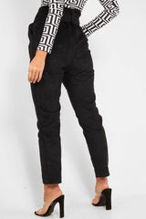 Black Corduroy Belted Tapered Trousers - Janelle-Trousers