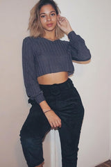 Black Corduroy Belted Tapered Trousers - Janelle-Trousers