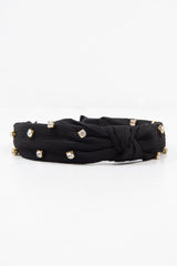 Black Corduroy Knot Detail Embellished Hairband - Teigen-Hair