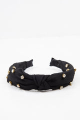 Black Corduroy Knot Detail Embellished Hairband - Teigen-Hair