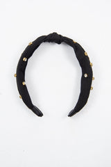 Black Corduroy Knot Detail Embellished Hairband - Teigen-Hair
