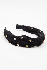 Black Corduroy Knot Detail Embellished Hairband - Teigen-Hair