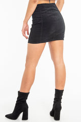 Black Corduroy Seam Front Mini Skirt - Sienna-Skirts