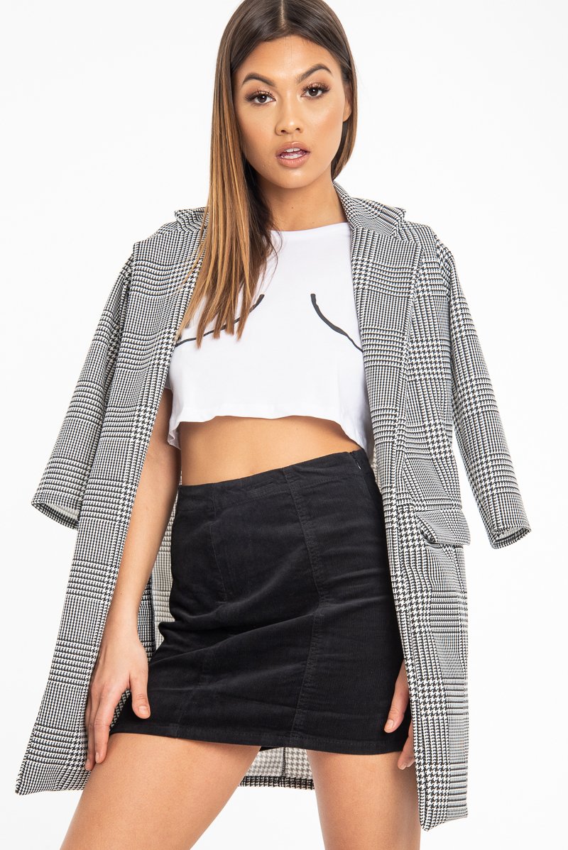Black Corduroy Seam Front Mini Skirt - Sienna-Skirts
